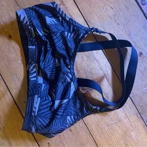 ROXY Black and Blue Leaf Print Sports Bra